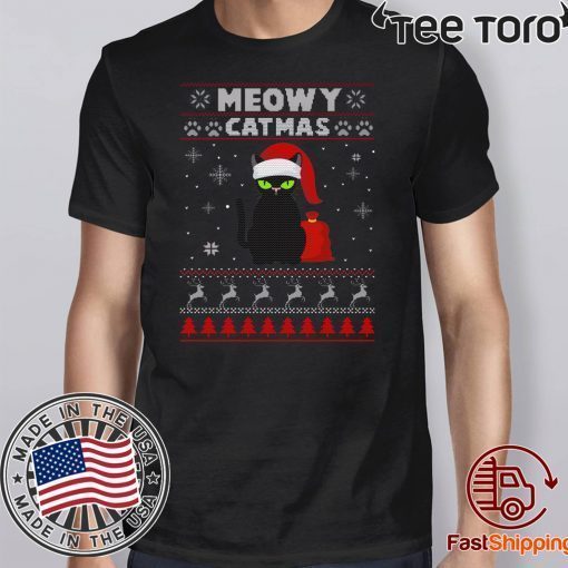 Meowy Christmas Ugly Crewneck Christmas Gift For Cat Lover 2020 T-Shirt