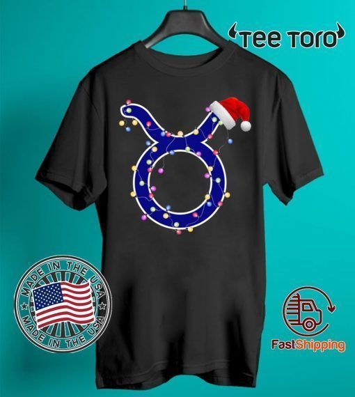 Taurus Zodiac Sign In Christmas Lights And Santa’s Hat Tee Shirt