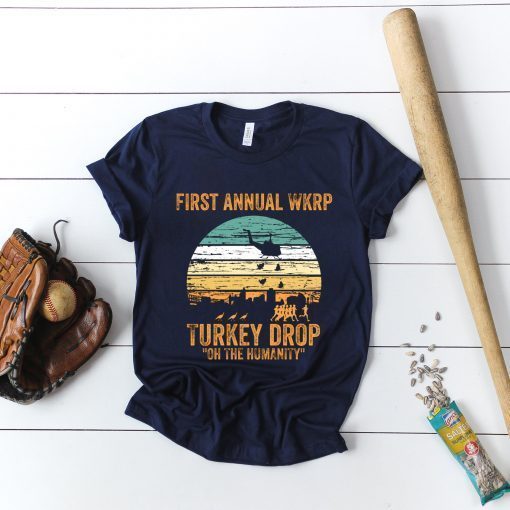 First Annual WKRP Turkey Drop Thanksgiving T-Shirt Funny Turkey Drop WKRP Vintage Les Nessman Distressed Unisex Men Women Tee