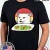 Angry women yelling at confused cat at dinner table meme T-Shirt
