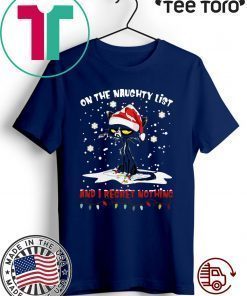 Black Cat Santa On The Naughty List And I Regret Nothing Xmas T-Shirt