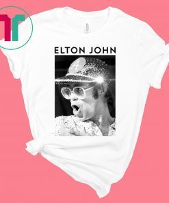 Elton John Official Black & White Photo Sequin Cap Tee Shirt