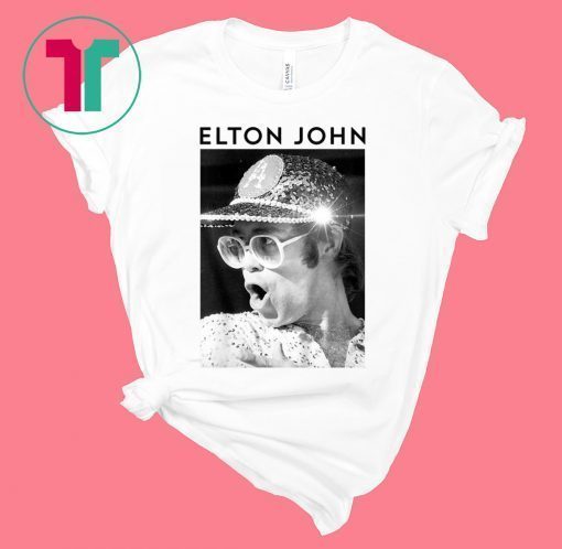 Elton John Official Black & White Photo Sequin Cap Tee Shirt