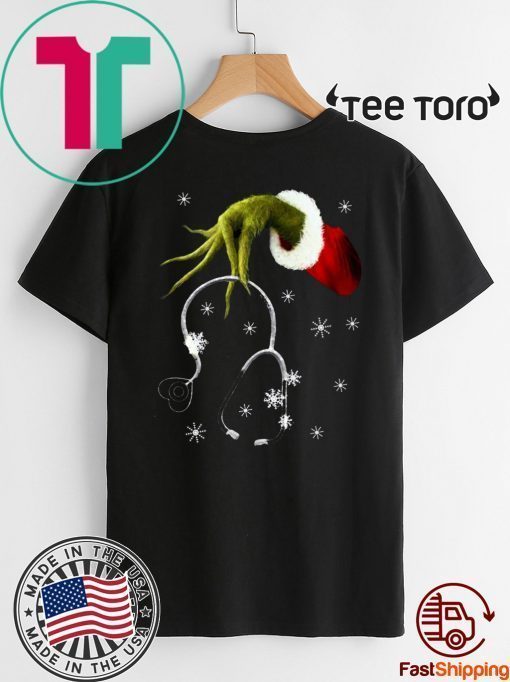 Grinch hand holding stethoscope Christmas Funny T-Shirt