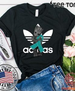 Groot Hugging Teal Ribbon Ovarian Cancer Awareness T-Shirt