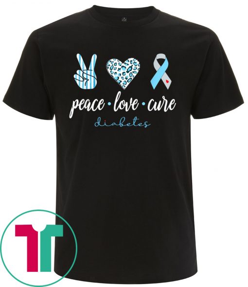 Peace Love Cure Grey Blue Ribbon Type 1 Diabetes Awareness TShirt