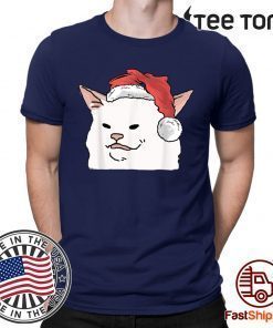 Yelling At Confused Cat At Dinner Table meme Christmas Funny T-Shirt