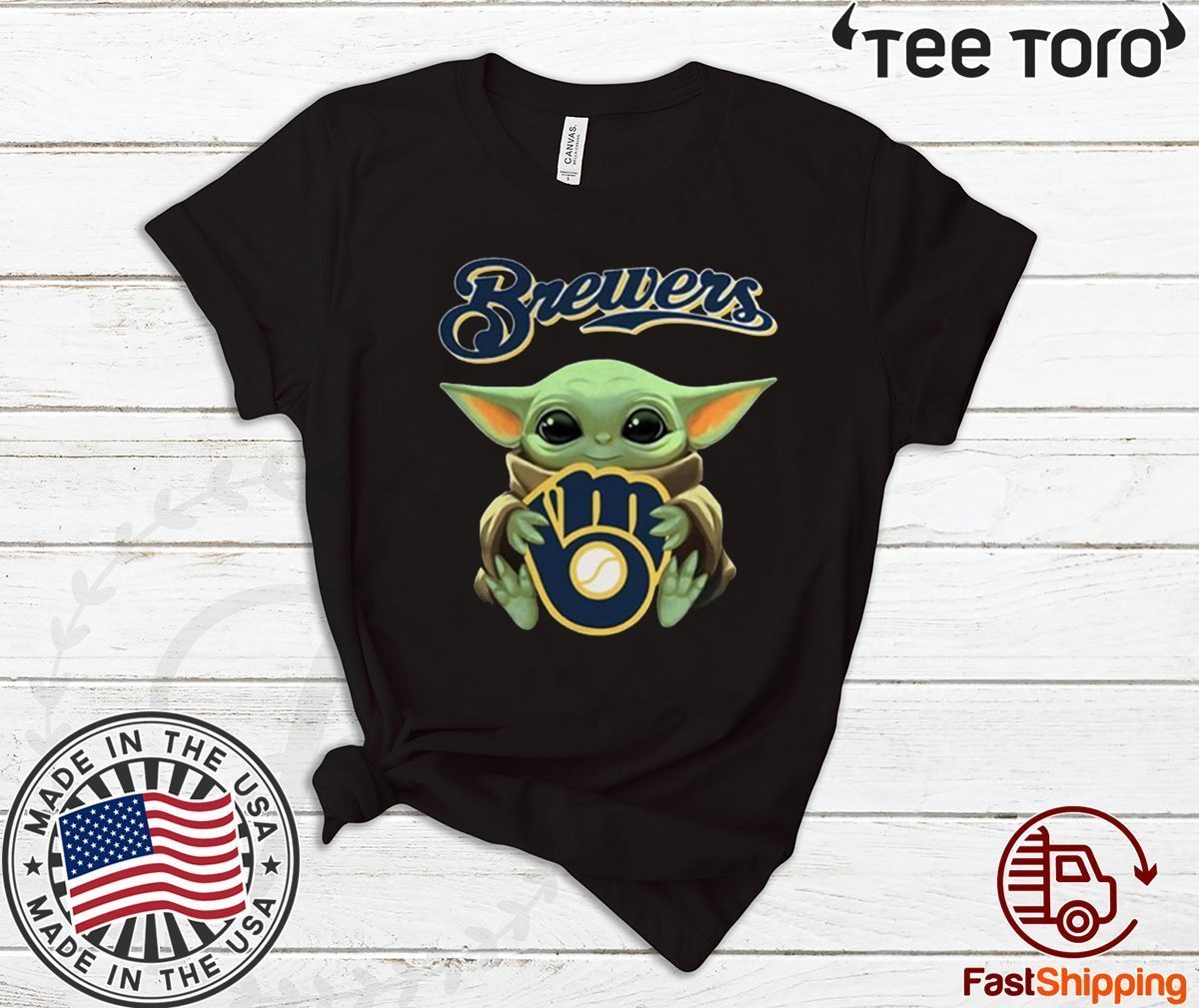 Baby Yoda Hug Milwaukee Brewers Tee Shirt