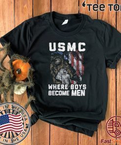 United States Marine Corps Where Boys Become Men American Flag Offcial T-Shirt