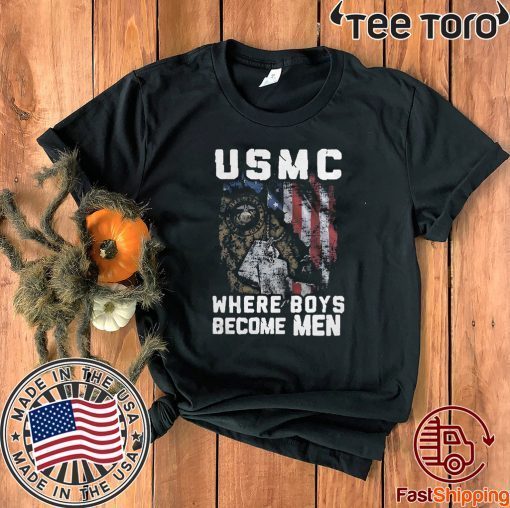 United States Marine Corps Where Boys Become Men American Flag Offcial T-Shirt