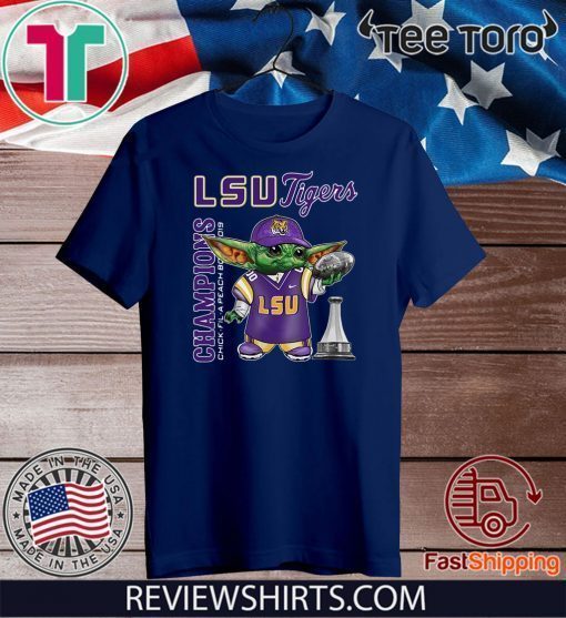 Offcial Baby Yoda LSU Tigers Champions Chick Fil A Peach Bowl 2019 T-Shirt