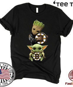 Baby Yoda and Baby Groot hug Boston Bruins 2020 T Shirt