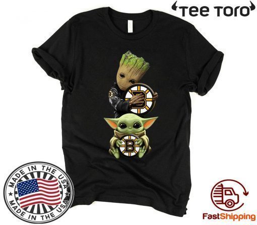 Baby Yoda and Baby Groot hug Boston Bruins 2020 T Shirt