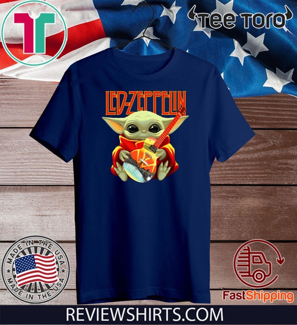Baby Yoda hug Led Zeppelin guitar Official T-Shirt