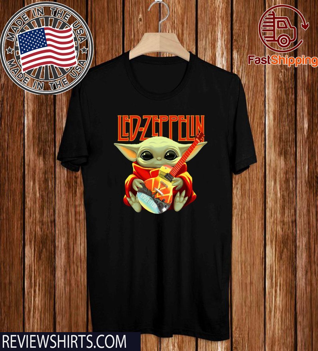 Baby Yoda hug Led Zeppelin guitar Official T-Shirt