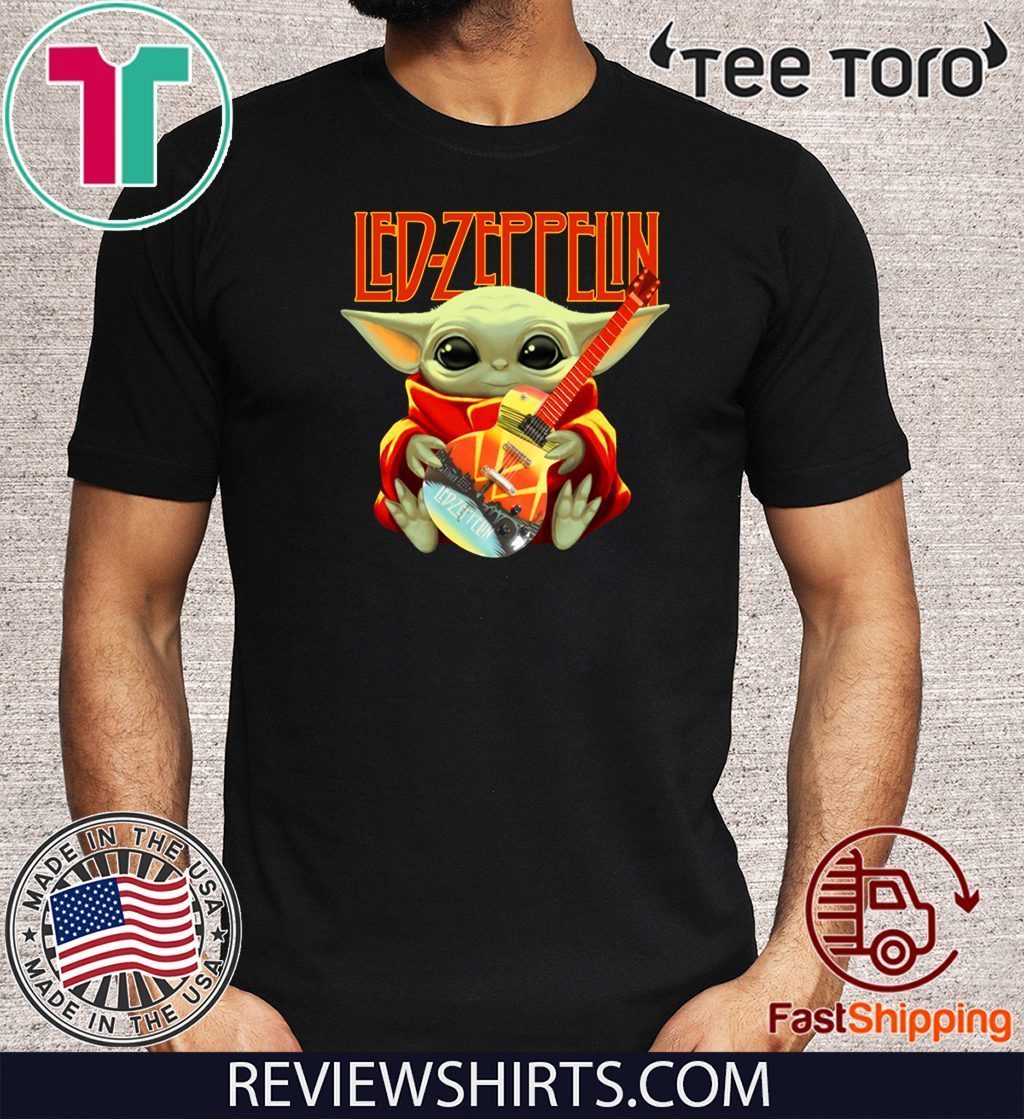 Baby Yoda hug Led Zeppelin guitar Official T-Shirt