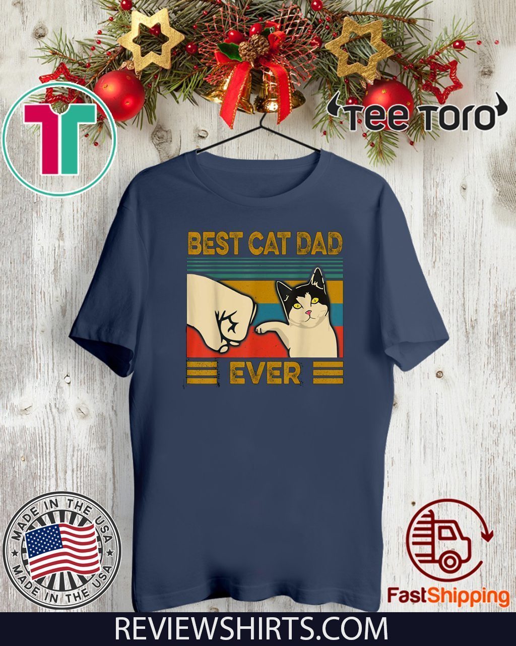 Vintage Best Cat Dad Ever Bump Fit Retro T-Shirt