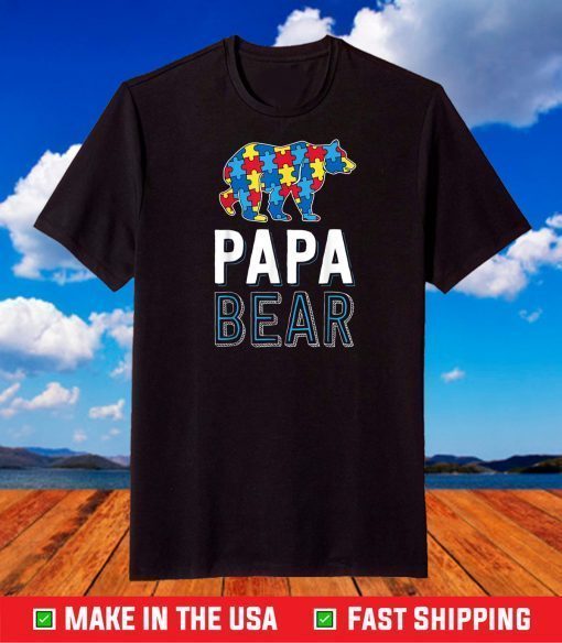 Papa Bear World Autism Awareness Day Family Puzzle Piece T-Shirt