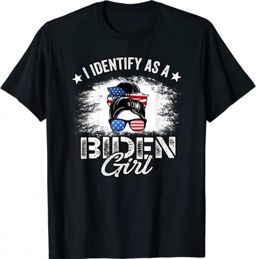 I Identify As Biden Girl American Flag I Voted For Biden funny Shirt