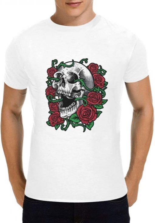 Men's Floral Skull Print Tshirt Shirt