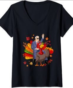 Womens Riding With President Biden Funny Turkey Thanksgiving Mens V-Neck T-Shirt