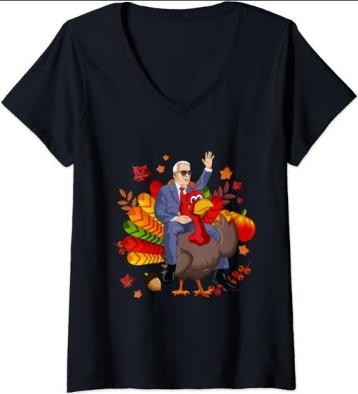 Womens Riding With President Biden Funny Turkey Thanksgiving Mens V-Neck T-Shirt