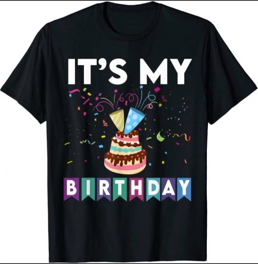 funny It's my birthday confetti, birthday cake and streamer T-Shirt