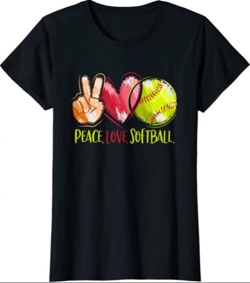 Softball Player Girls Peace Love Softball T-Shirt