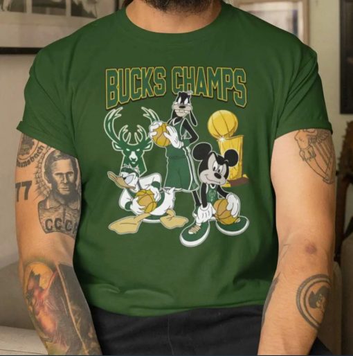 Bucks Championship Mickey Donald Goofy Milwaukee Bucks Champions Tshirt