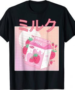 Funny Retro 90s Japanese Kawaii Strawberry Milk shake carton T-Shirt