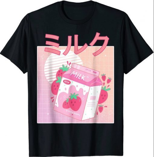 Funny Retro 90s Japanese Kawaii Strawberry Milk shake carton T-Shirt