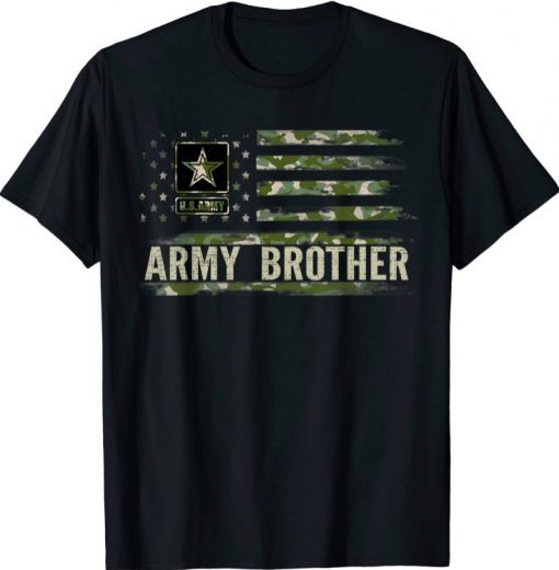 Vintage Army Brother With Camo American Flag Veteran Funny Shirt