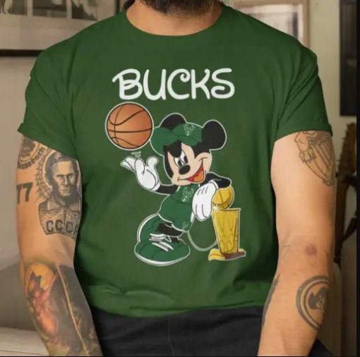 Bucks Championship Mickey Mouse Taking Larry O’Brien Championship Trophy TShirt