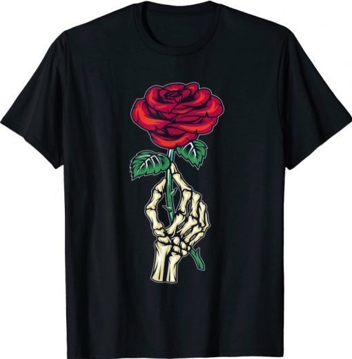2021 Skeleton Hand Red Rose Flower Gift Aesthetic Streetwear Goth T-Shirt