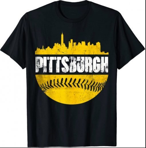 Pittsburgh Baseball Cityscape Distressed Novelty Pirate Gift T-Shirt