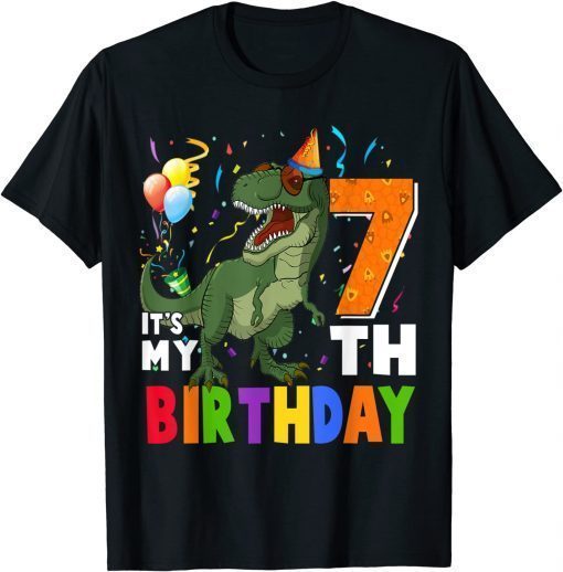 Kids It's My 7th Birthday Happy 7 Year Old Dino T-Rex Party Gift T-Shirt