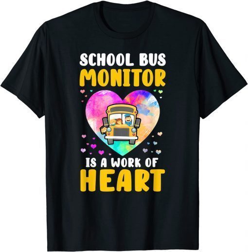 Official School Bus Monitor It's A Work Of Heart Watercolor T-Shirt