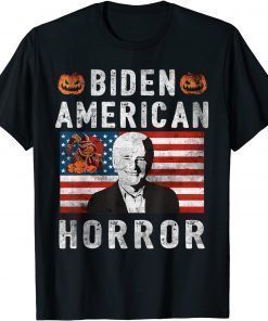 Official Anti Biden American Horror Halloween Pumpkin Vintage Flag T-Shirt