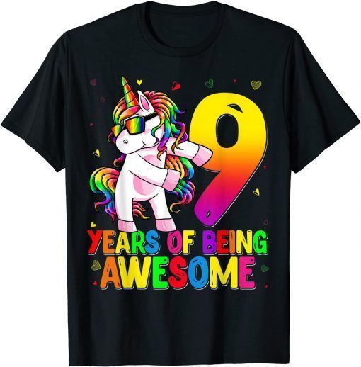 Classic 9 Years Old Birthday Unicorn Flossing 9th Birthday Unicorn T-Shirt