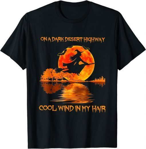 Funny Witch Riding Brooms On A Dark Desert Highways Halloween T-Shirt