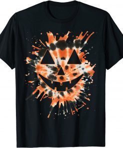 2021 Orange Tie Dye Jack O Lantern Face - Hippie Halloween Shirts