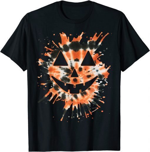 2021 Orange Tie Dye Jack O Lantern Face - Hippie Halloween Shirts