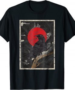 Funny Red Moon Raven Graphic Black Crow Design T-Shirt