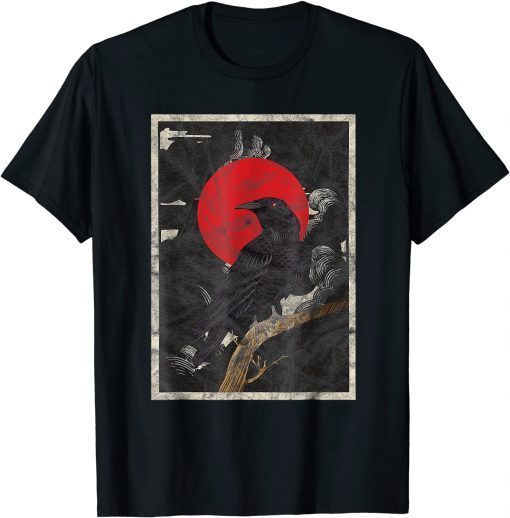 Funny Red Moon Raven Graphic Black Crow Design T-Shirt