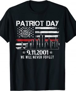 Red Line Never Forget Patriot Day 9 11 Memorial 2021 T-Shirt