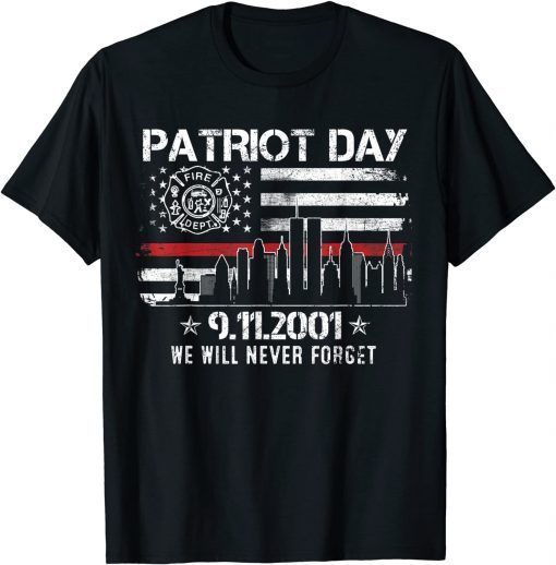 Red Line Never Forget Patriot Day 9 11 Memorial 2021 T-Shirt