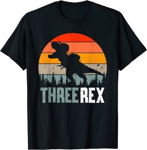 Official Three Rex 3rd Birthday Boy T Rex Dinousar 3 Years Old Kids T-Shirt