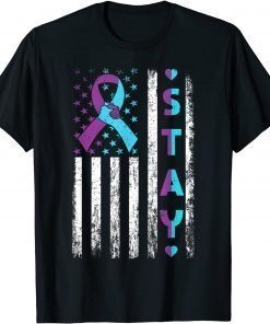 Classic Suicide Prevention Awareness Stay Pink And Teal Ribbon Flag T-Shirt