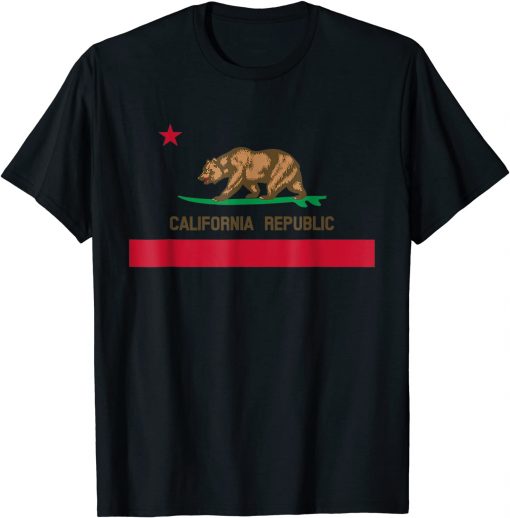 California Republic Surfing Bear State Flag T-Shirt