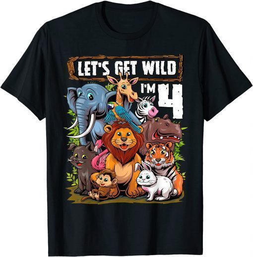 4 Year Old Zoo Birthday Safari Jungle Animals 4th Birthday T-Shirt